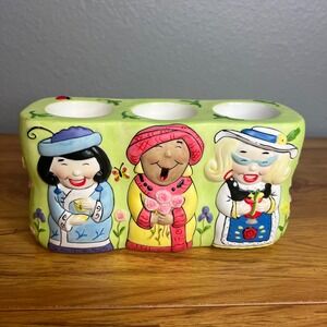 PartyLite Garden Gals Candle Tea Light Holder Whimsical Folk Art Retro Decor